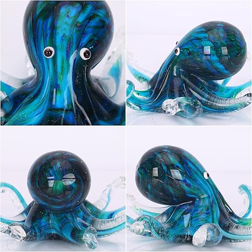 Miniatura 3 de WUBIANJIE Estatuas de cristal soplado a mano de pulpo y medusa, esculturas coloridas de animales marinos, pisapapeles para decoración del hogar,