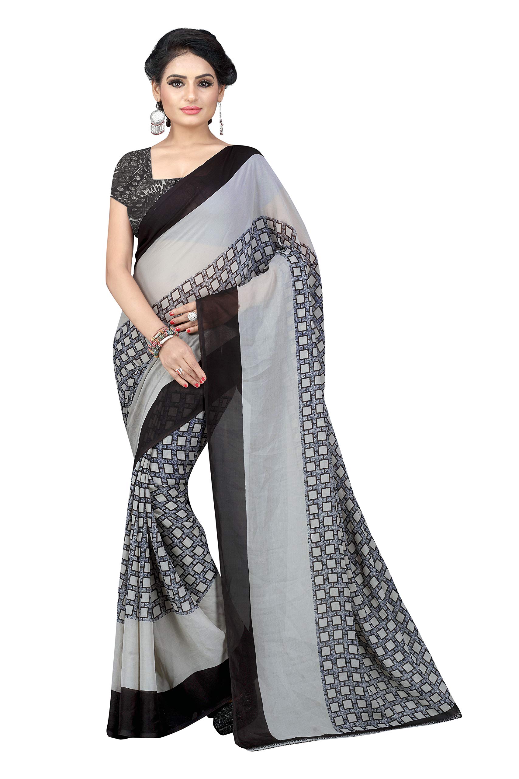 Pushpsagar textiles Women's Georgette Printed Saree (ps_1028_Grey)