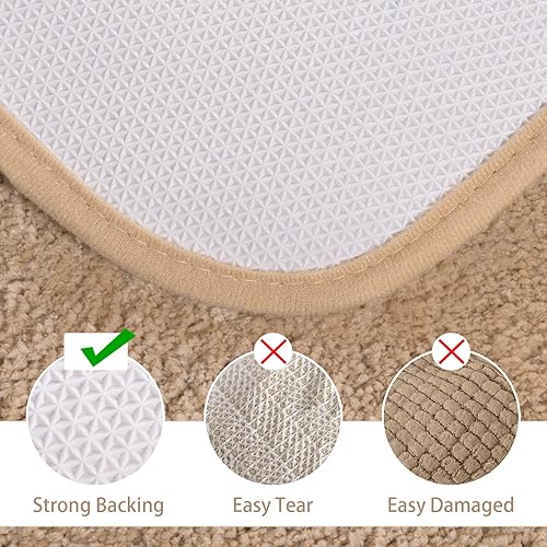 Miniatura 4 de LOCHAS Juego de 2 alfombras de baño suaves, color beige, tapete de baño en forma de U de 20 x 20 pulgadas y 34 x 20 pulgadas, tapetes de secado