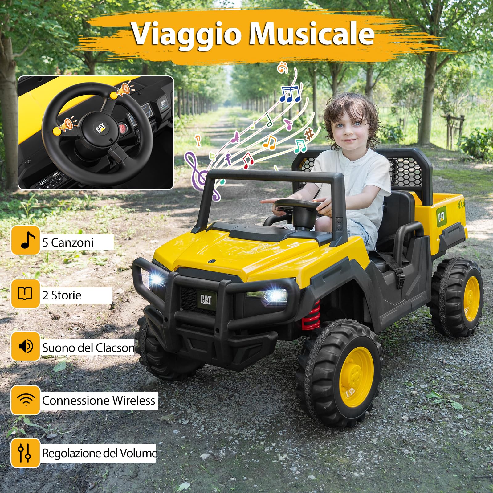 COSTWAY Camion Ribaltabile Elettrico Caterpillar, 24V Macchina Eletrrica per Bambini a 2 Posti, con Telecomando 4 Motori Avvio Morbido e Sospensione a Molla, 3-8 Anni