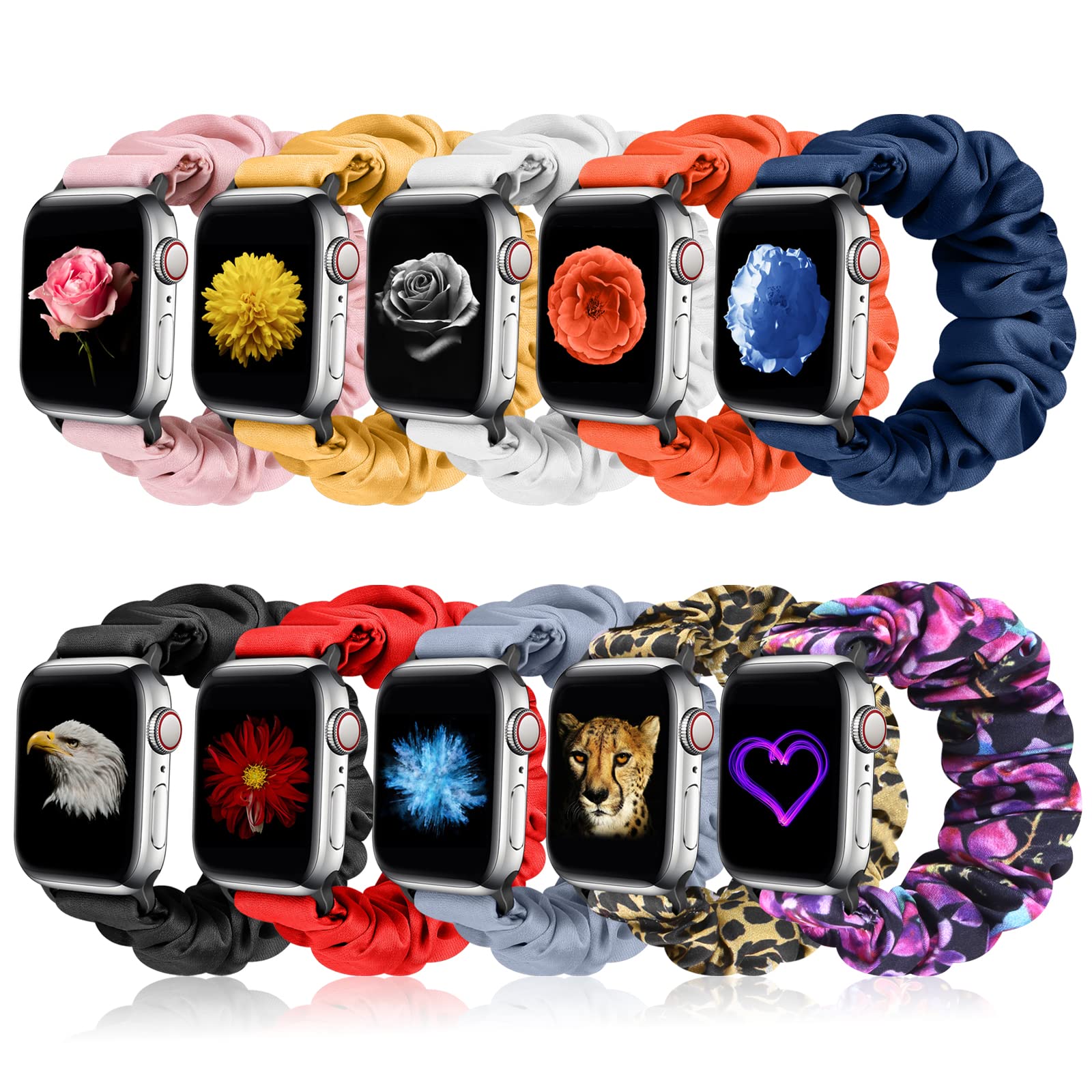 10 Packs Bands Compatible with Apple Watch Band Scrunchie 38mm 40mm 41mm 42mm 44mm 45mm 46mm 49mm Women Straps Wristband for iWatch Series 11 10 9 8 7 6 5 4 3 SE Ultra 3 2 1