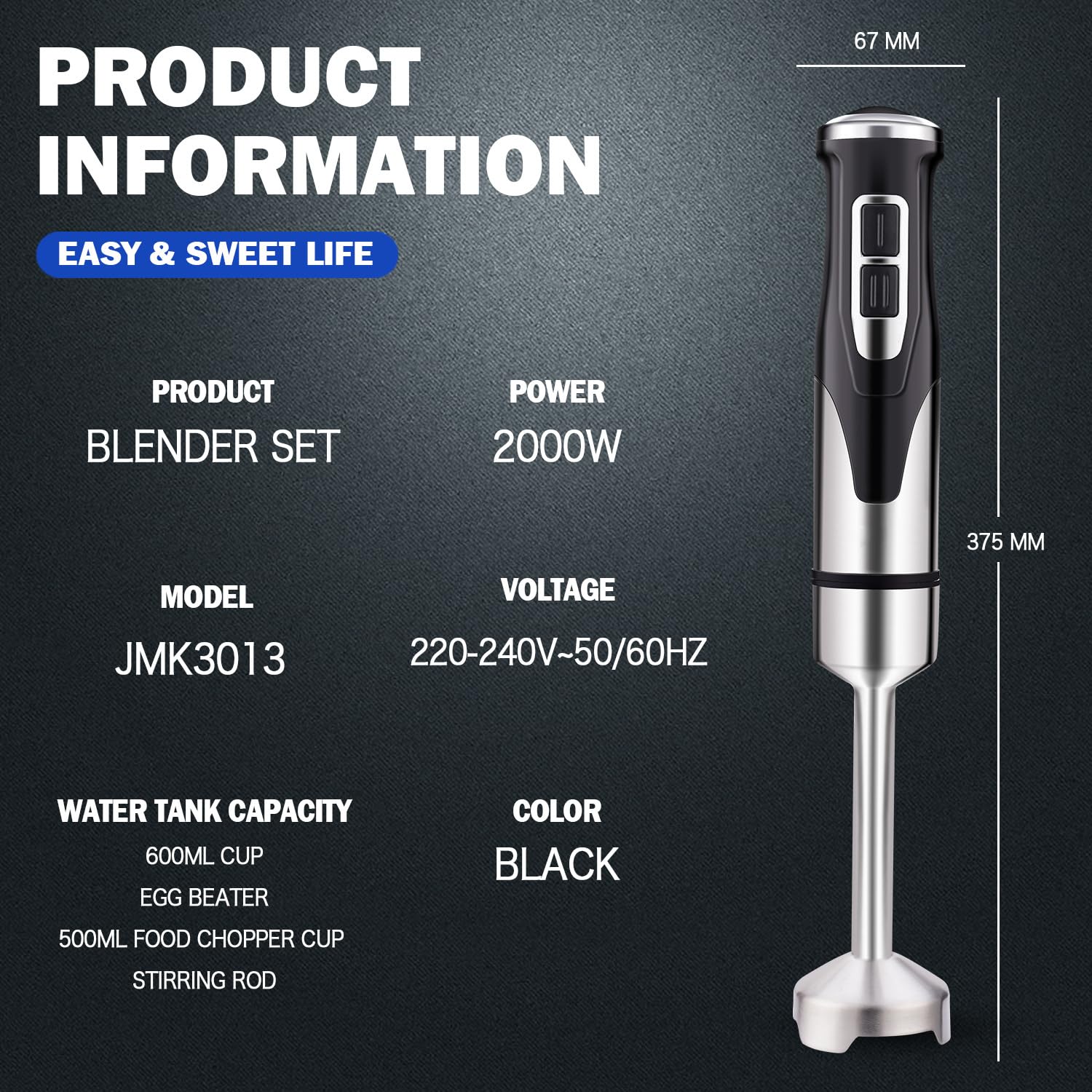 Zestaw Blendera Zanurzeniowego O Mocy 2000 W, Komercyjny Blender Ręczny Z Mieszadłem Ze Stali Nierdzewnej I Trzepaczką Do Jajek, Zmienna Prędkość 8000-18000 Obr./min, Elektryczny Blender Kijowy Do Tłu