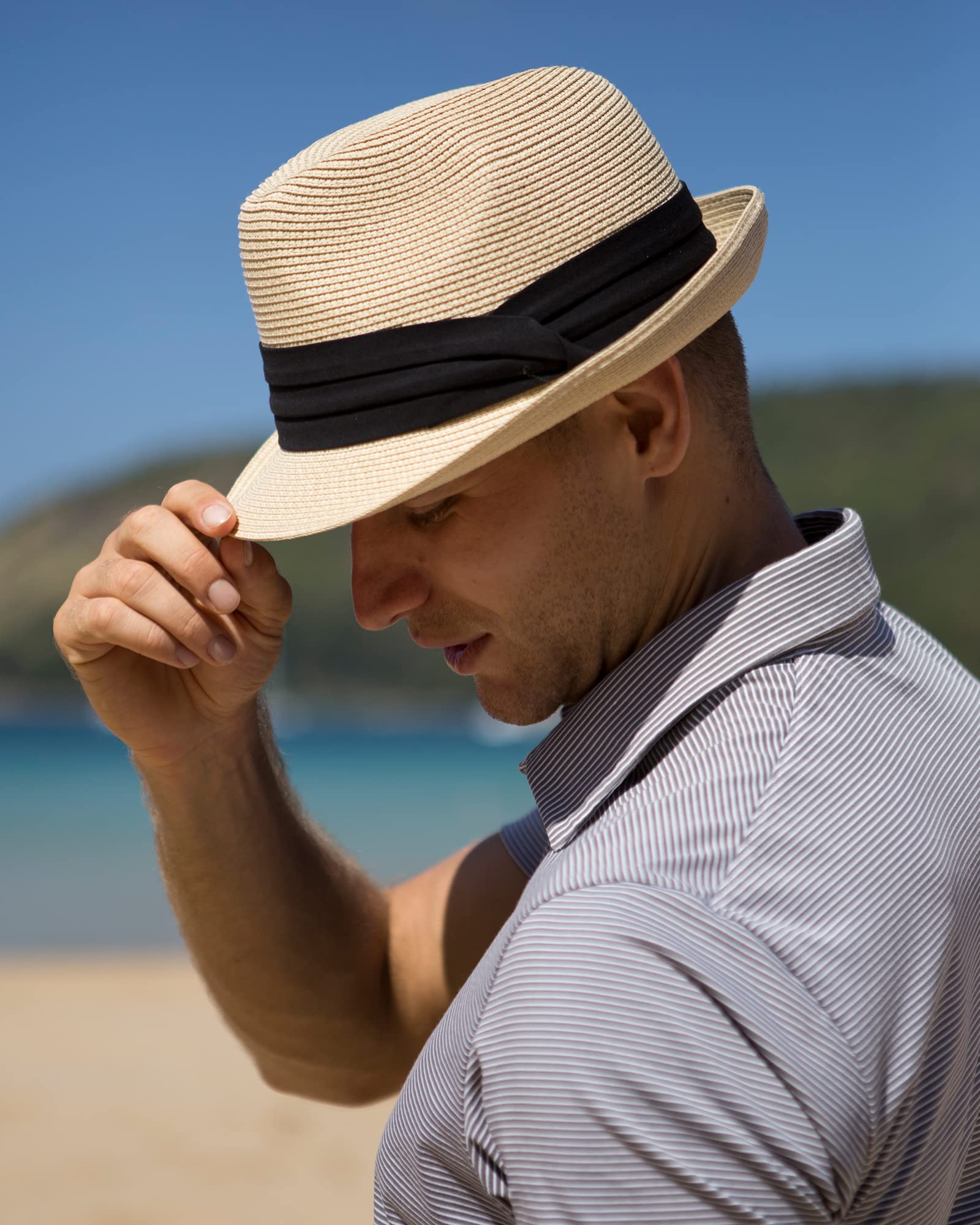 FURTALK Fedora Ladies Panama Hat Men's Straw Trilby Look Various Sizes Beach Hat (Chapeau de Plage)