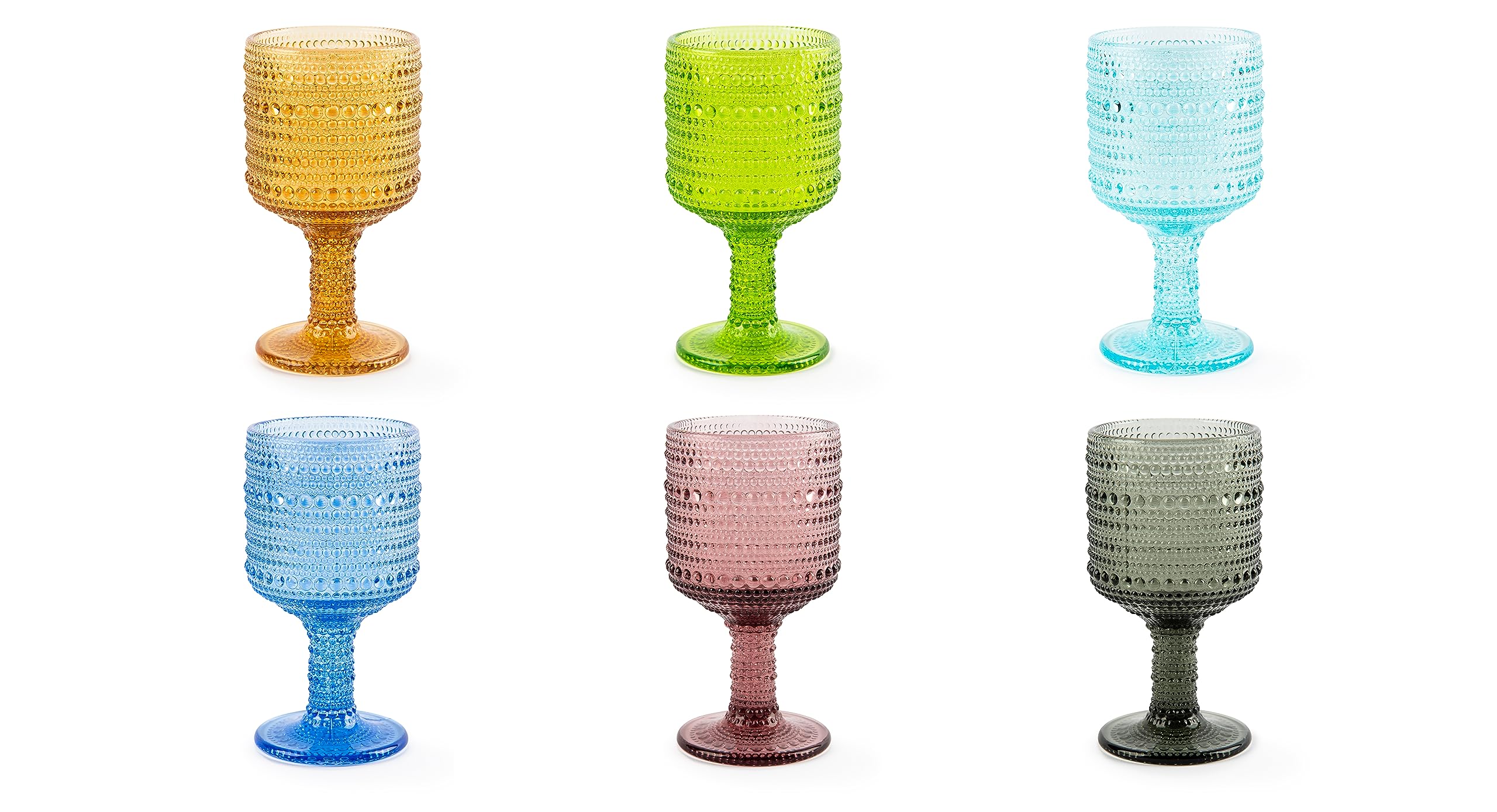 Excelsa Aurora Set mit 6 Stielgläsern, farbiges Glas, Fassungsvermögen 300 ml, handgefertigt