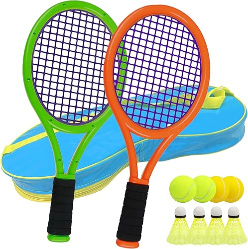Raqueta de tenis infantil para bebés, niños y niños de 3 a 15 años, juego de raquetas de tenis para niños pequeños que incluye 4 volantes, 2 pelotas