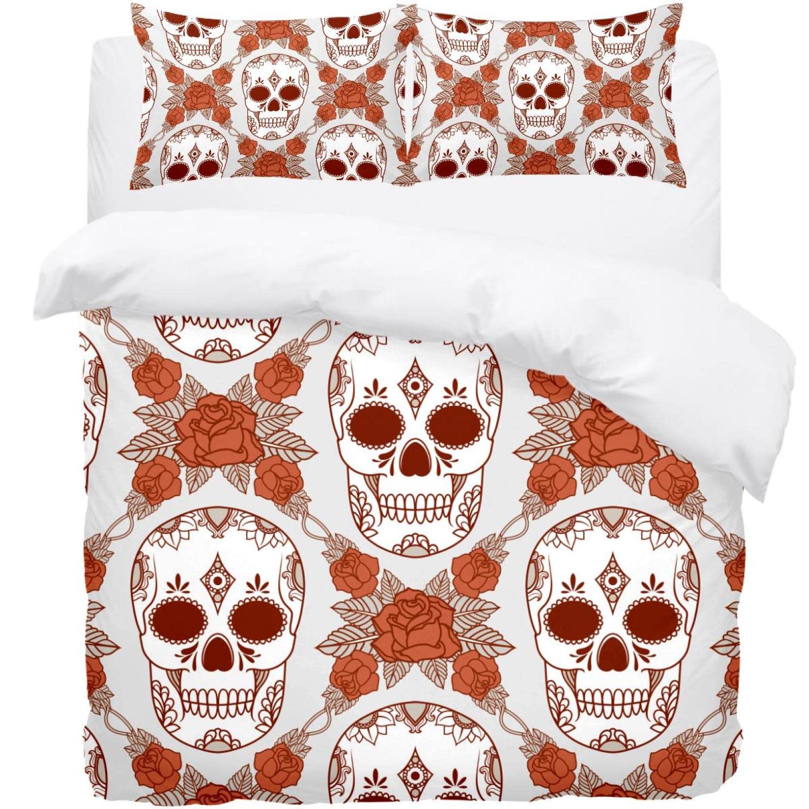 Parure de lit crâne floral housse de couette retro lit double