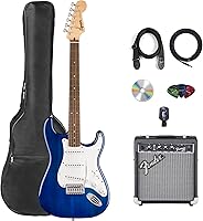 Vista 30 de Fender Squier Sonic Stratocaster - Paquete ultravioleta con amplificador, sintonizador, correa, cable, púas y DVD de guitarra Austin Bazaar