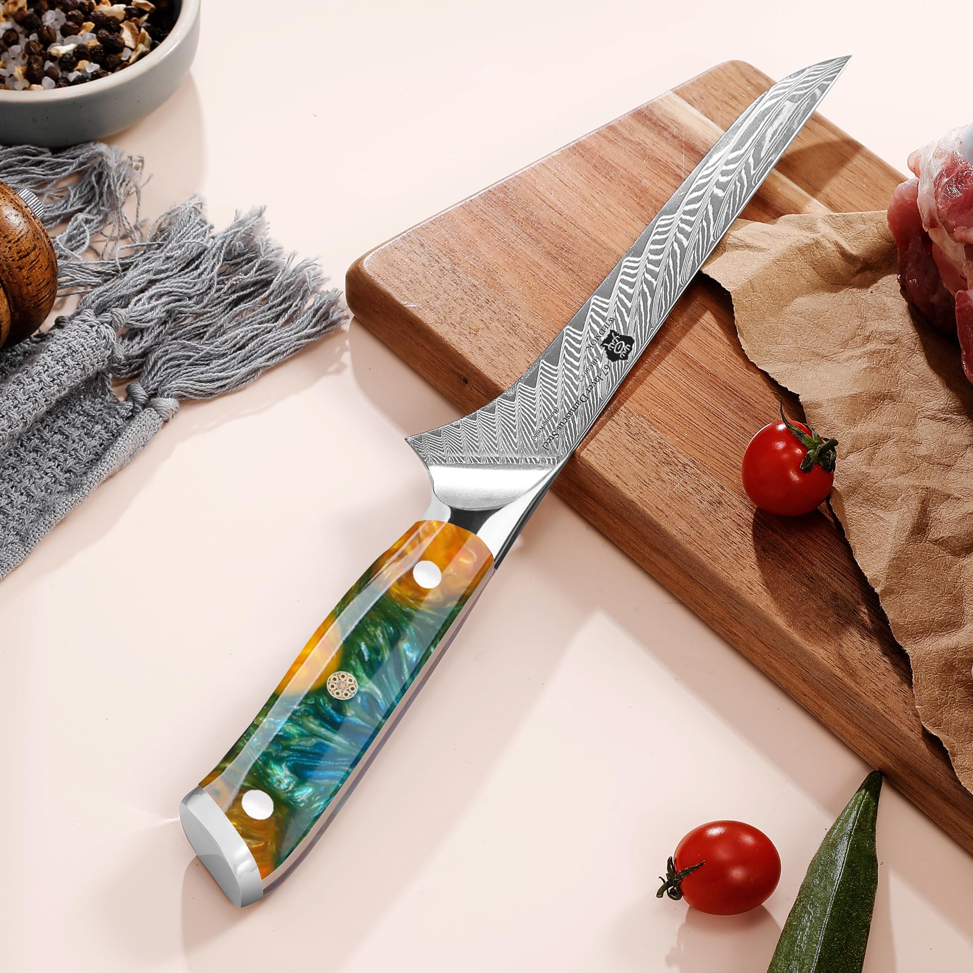 WILDMOK Bone Knife, Japanese Damascus Chef's Knife, Professional Bone Knife, 17.8 cm Professional Bone Knife, Manico completo in resina sintetica