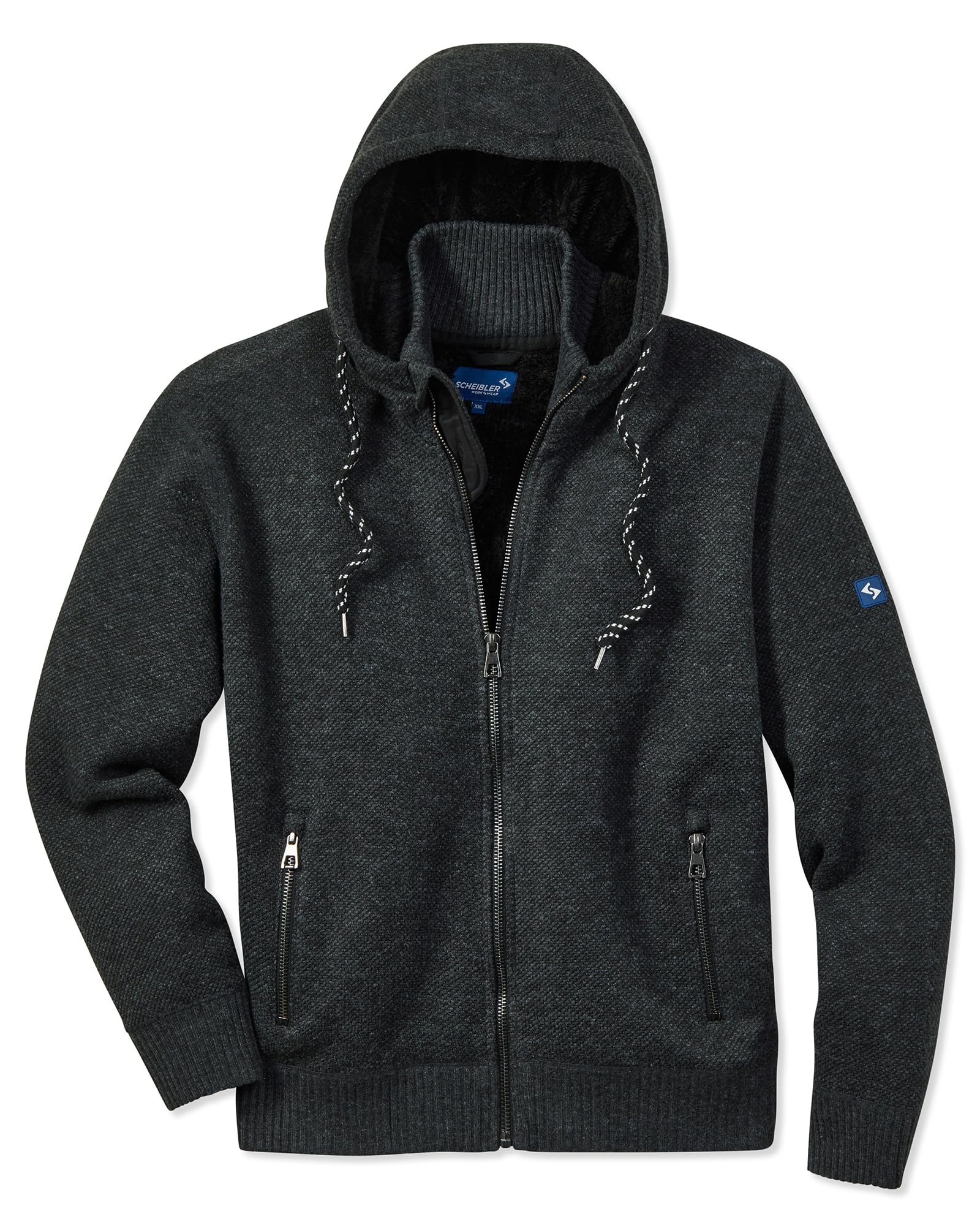 Scheibler Arbeitsjacke Herren Winter - gefütterte Arbeitskleidung Männer - Workwear Herren Strickjacke mit Reissverschluss - Strick-Winterarbeitsjacken Herren mit Kapuze