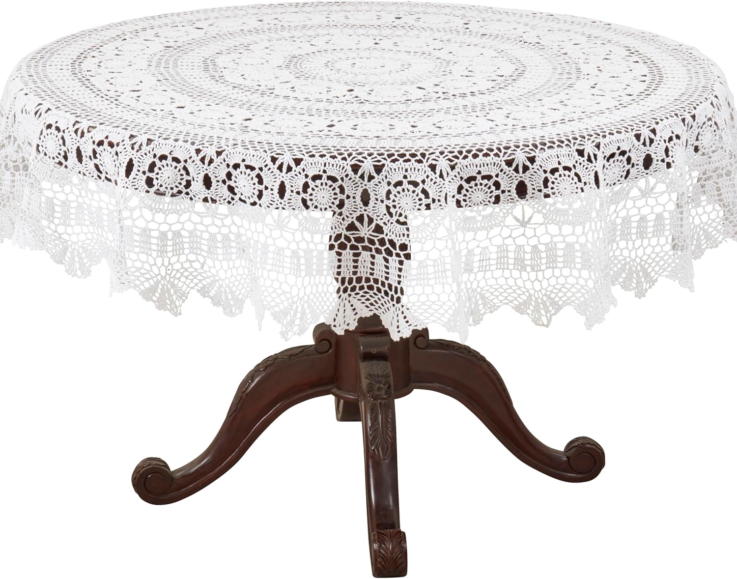 SARO LIFESTYLE Crochet Lace Tablecloth – Handmade Cotton Table Linen for Dining, Entertaining & Decorative Styling, Ecru, 72"x126"