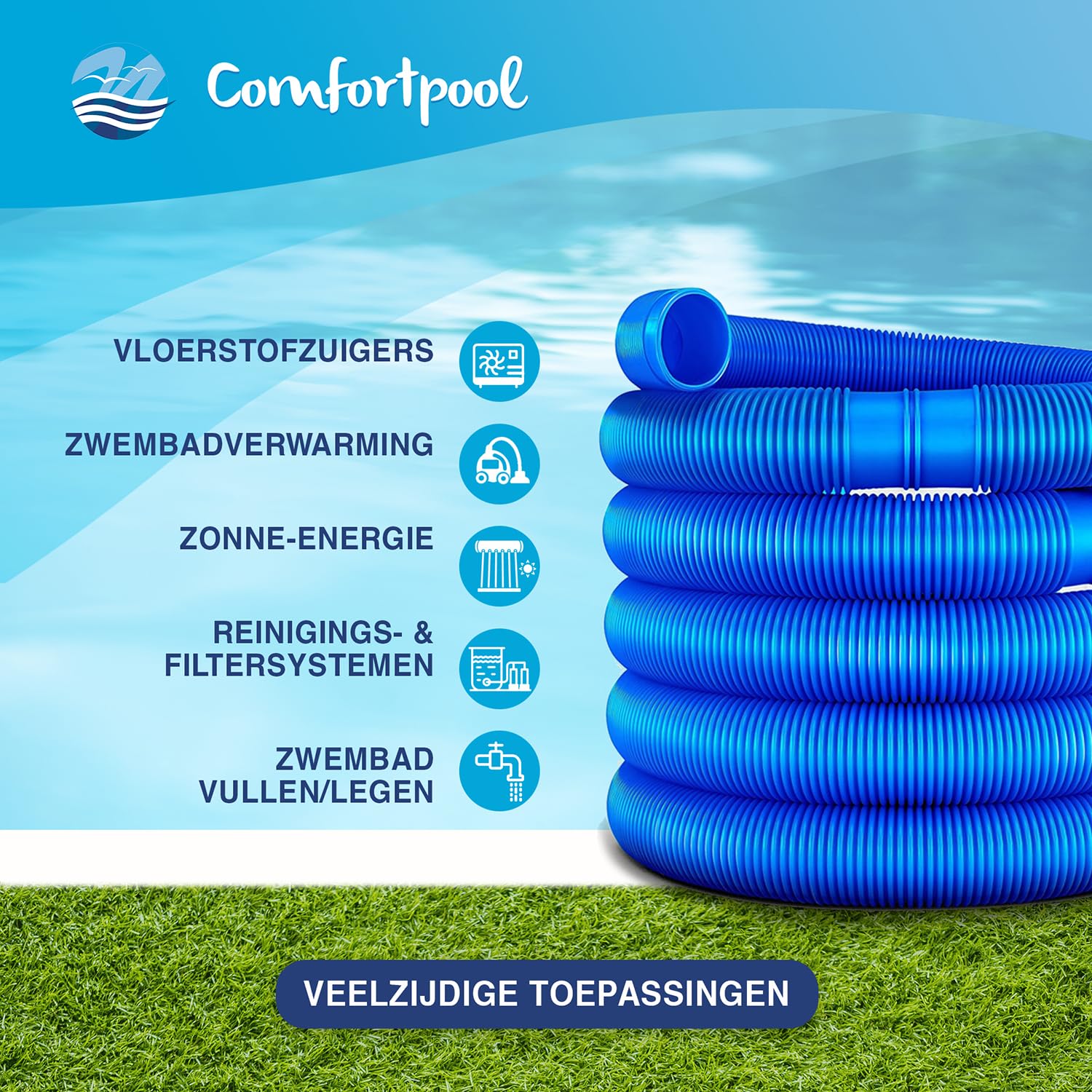 Tubo per piscina da 32 mm (5 metri di lunghezza), con manicotto, collegamento liscio, ritagliabile al metro, tubo flessibile per piscina