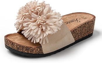 JOMIX Women's Summer Slippers with 3D Flower Comfortable Wedge Sandals with Cork Sole for Beach Holiday and Home Lightweight and Fashionable