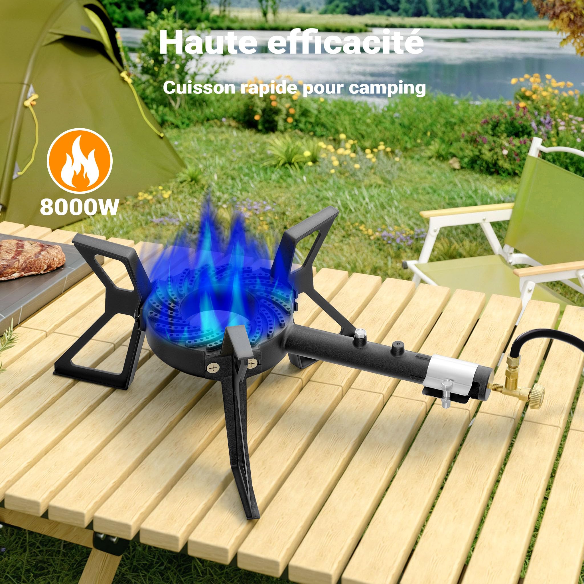 Réchaud à gaz Cuisinière extérieure 10,5 kw Brûleur à gaz pour Camping & Excursions Propane/Butane