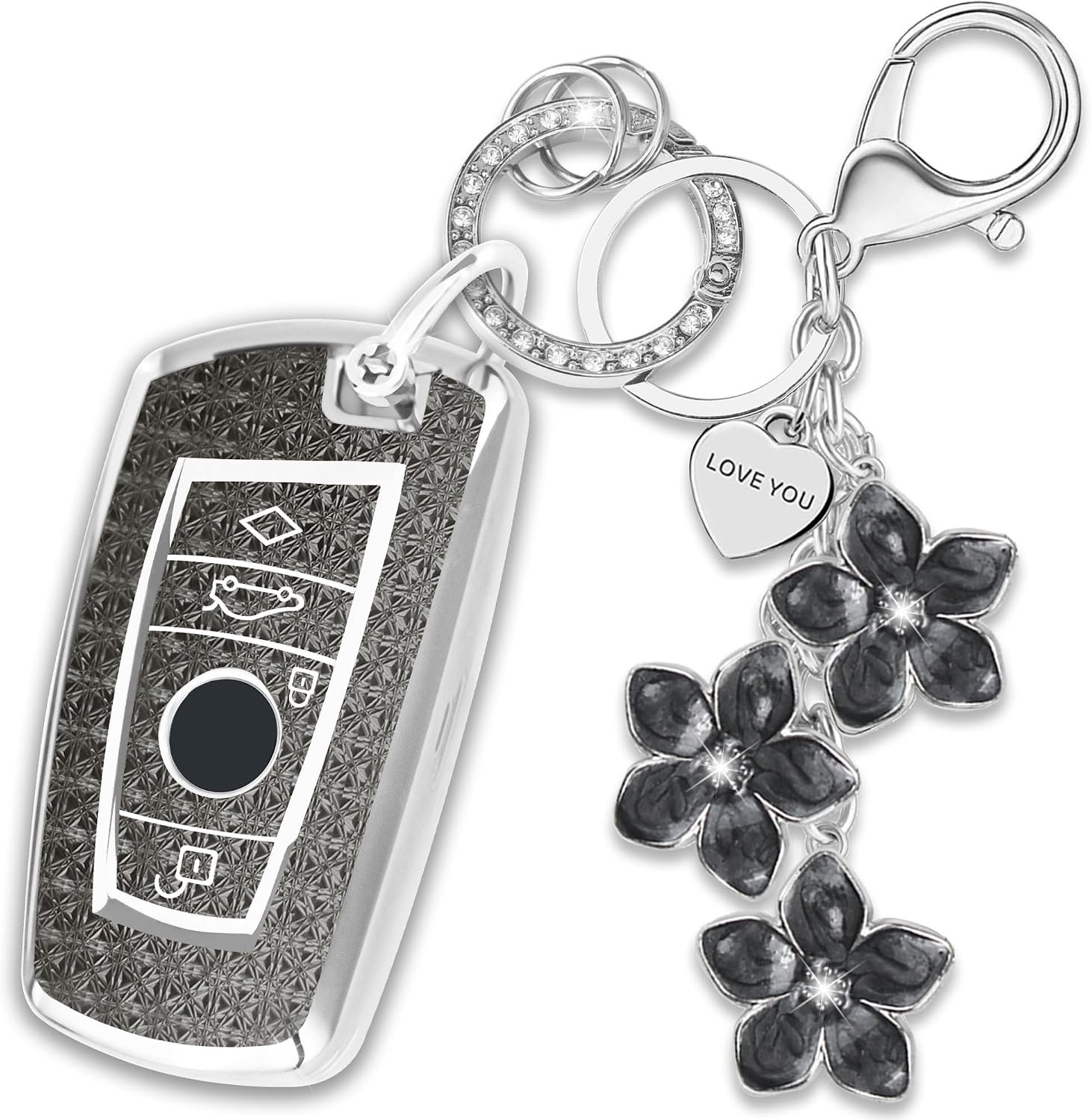 Sakura Flower Key Fob Cover for BMW X5 3 Series 4-Button Black