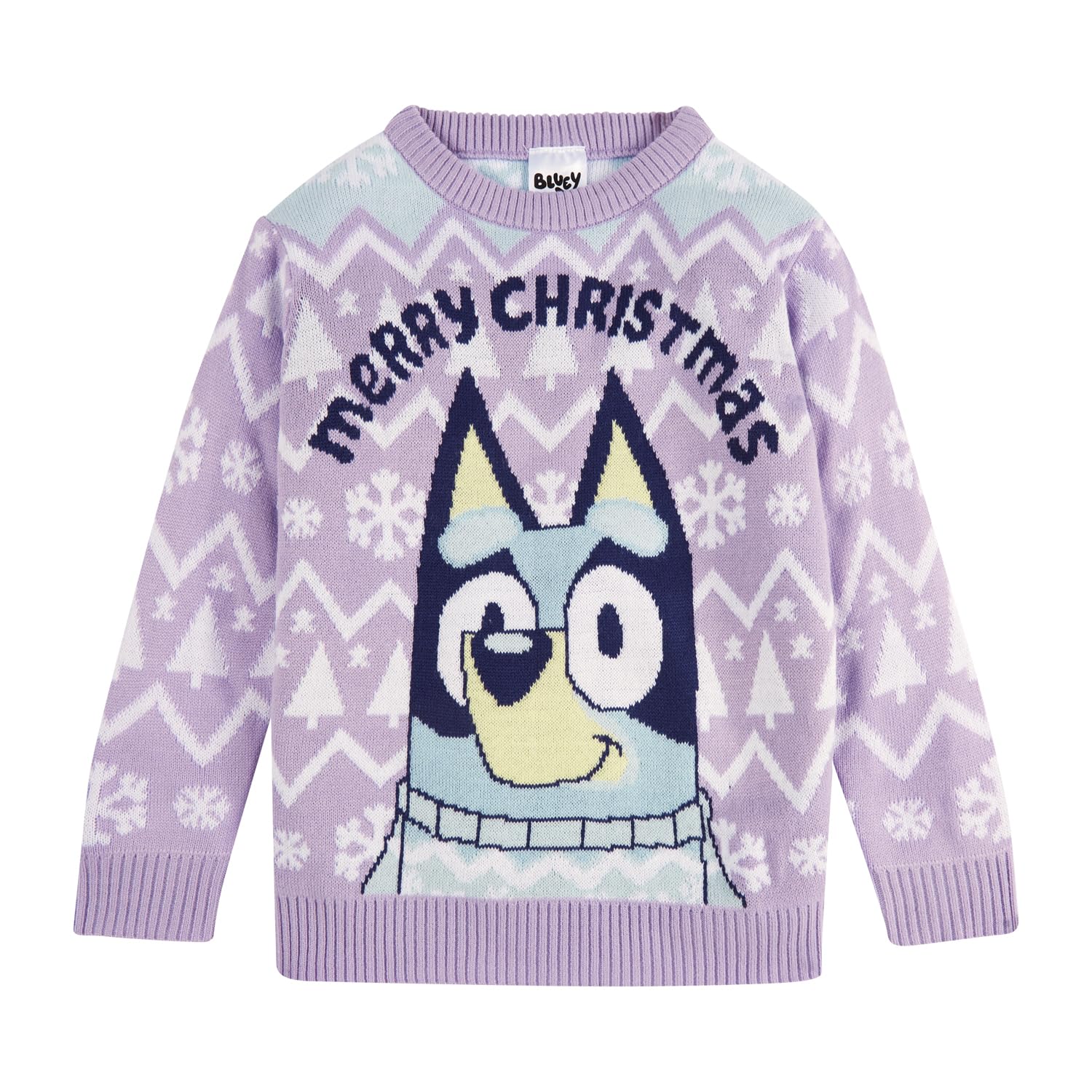 Bluey Girls Lilac Acrylic Knitted Christmas Jumper Sweatshirt - Bingo Gifts For 7-8 Years