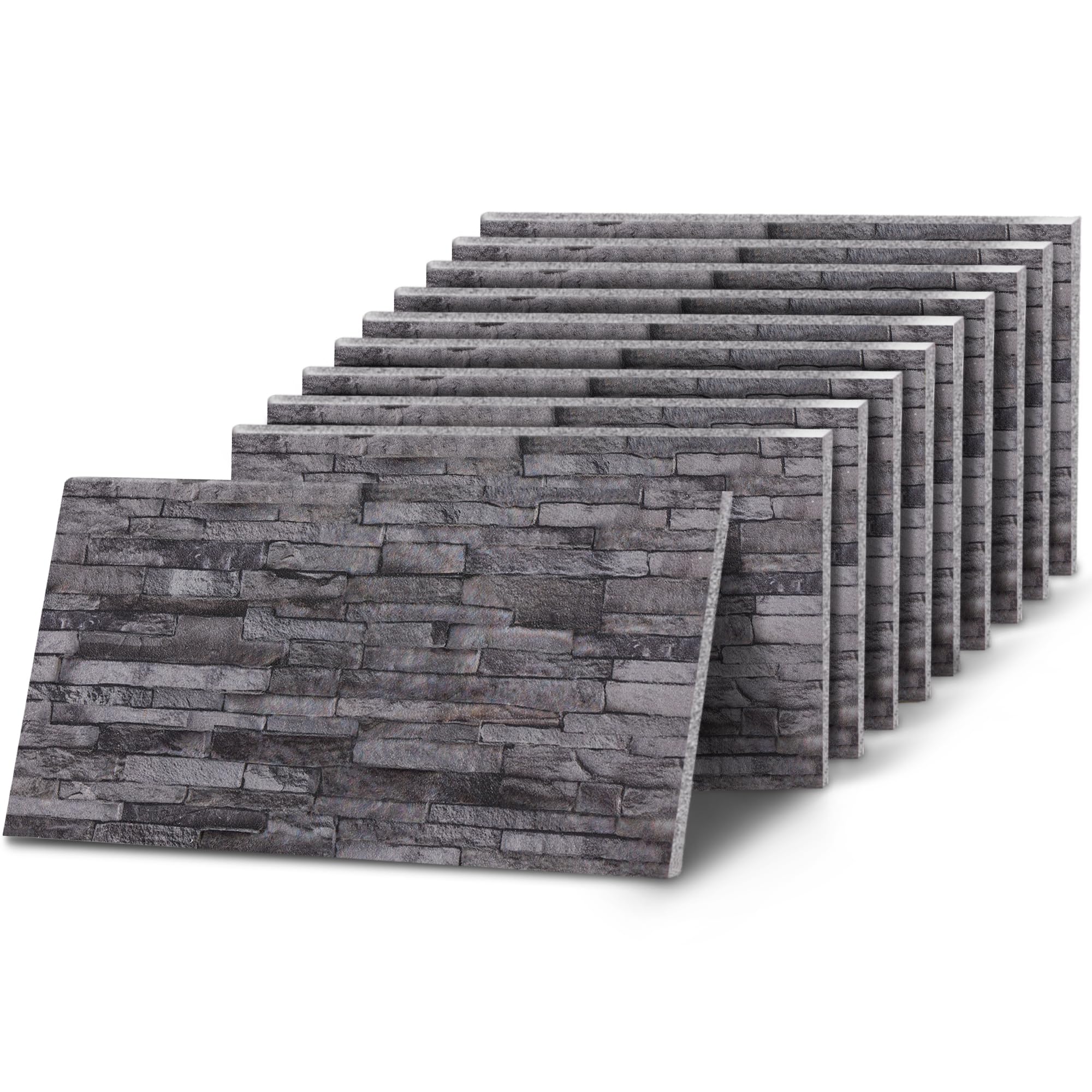 K&B Panels 3D Wall Panels, Slate Effect Styrofoam Wall Panelling Kit, Lightweight, Easy to Install, Dual Insulation to Reduce Acoustic Noise, Indoor & Outdoor (Slate Charcoal) (10 Panels)