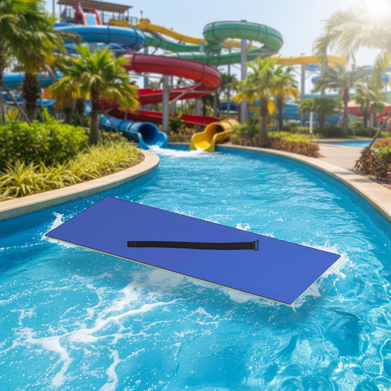Tappetino Galleggiante Piscina Materassino Acqua Schiuma XPE Cuscino Flottante Singolo Letto Doppio Strato Adatto per Nuoto Parchi Acquatici, Giallo Blu
