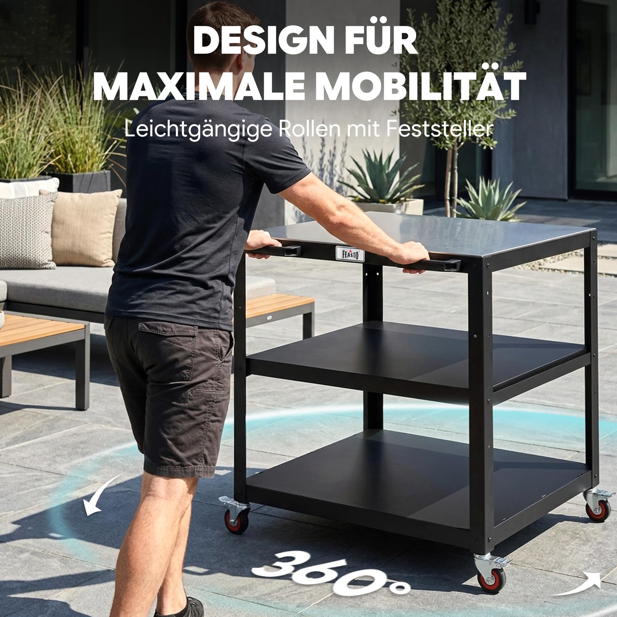 Grillwagen Outdoor Grilltisch Outdoor Pizzatisch Servierwagen outdoor | 90x65x83 cm Pizzaofen Tisch mit Edelstahlplatte, höhenverstellbaren Zwischenboden, für Küche, Terrasse, Buffet, Party