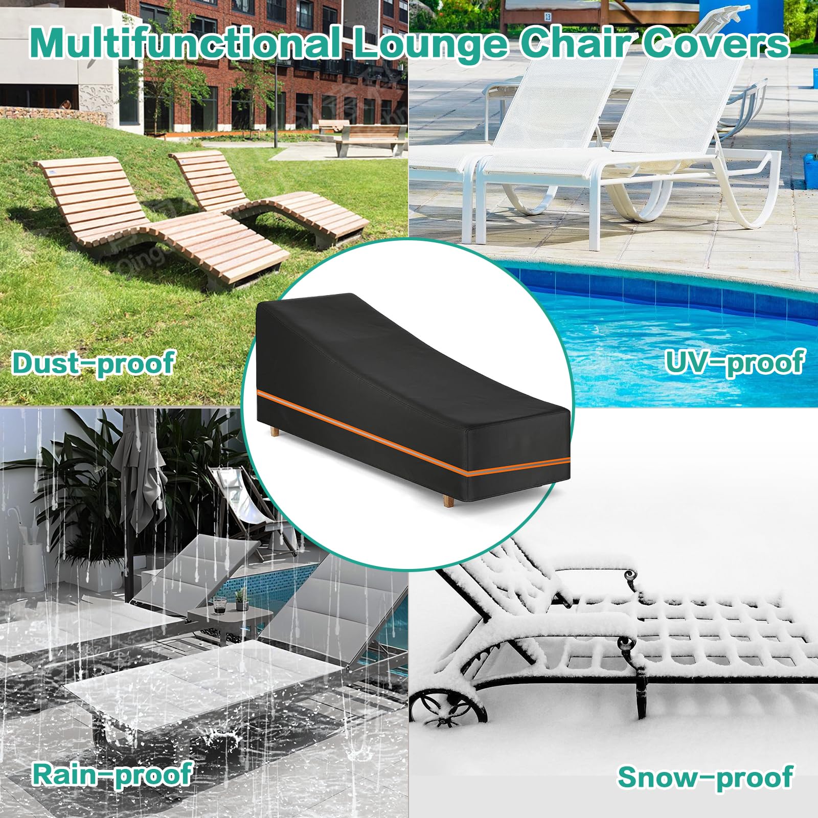 LCGOD 2PCS Coperture per Lettini Prendisole Impermeabile, Oxford Tessuto 600D Copertura per Sedia a Sdraio da esterno con Coulisse 200 x 75 x 40/70 cm