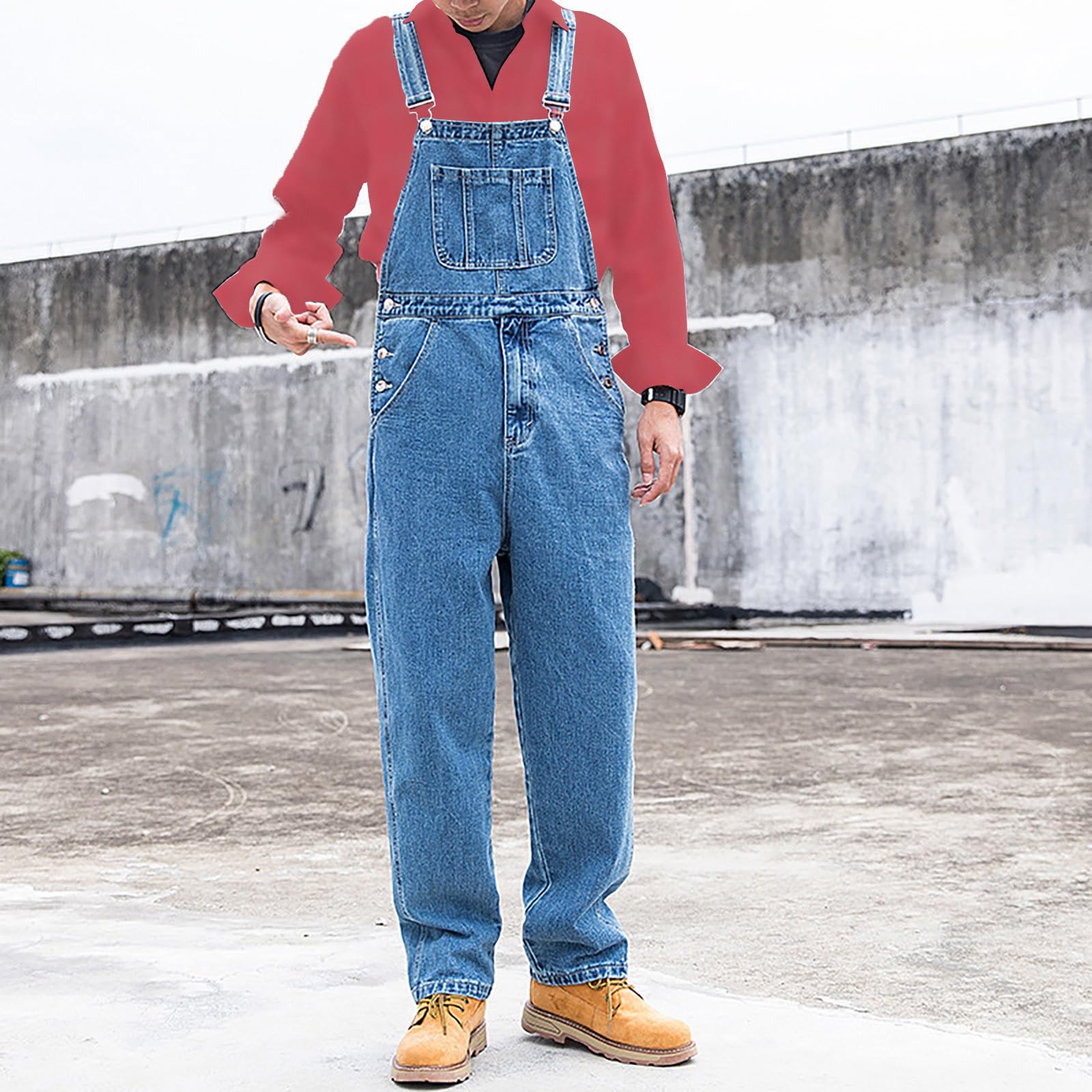 Pantalones de peto azules para hombre - Pantalones vaqueros de trabajo para hombre, elásticos, cómodos, informales, tirantes ajustables, mono holgado, tallas grandes, sin mangas, pantalones vaqueros
