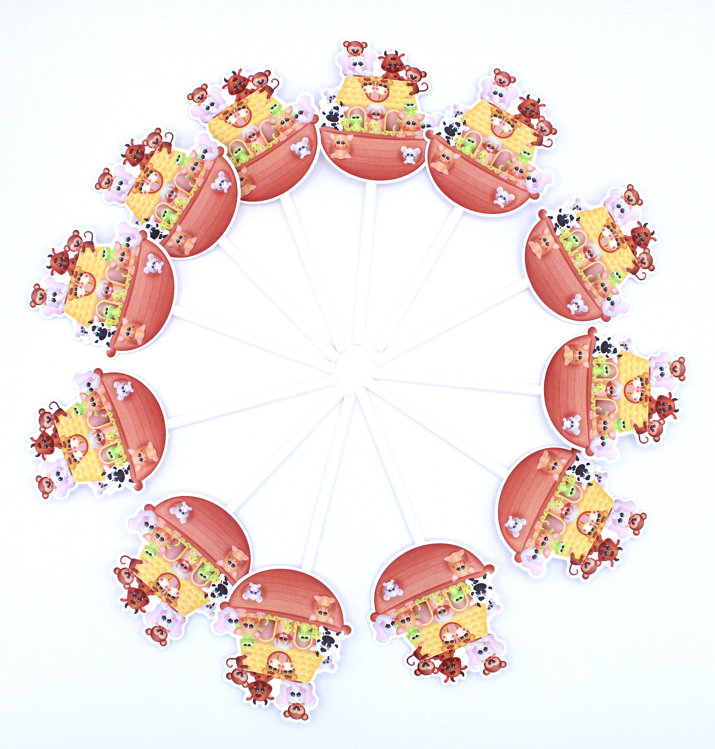 Kids Party Dreams Noah Ark Cupcake Toppers 12 pcs, Noah's Ark Animals Cake Picks Decoration, Birthday Party Supplies, Biblical Animlas Baby Shower