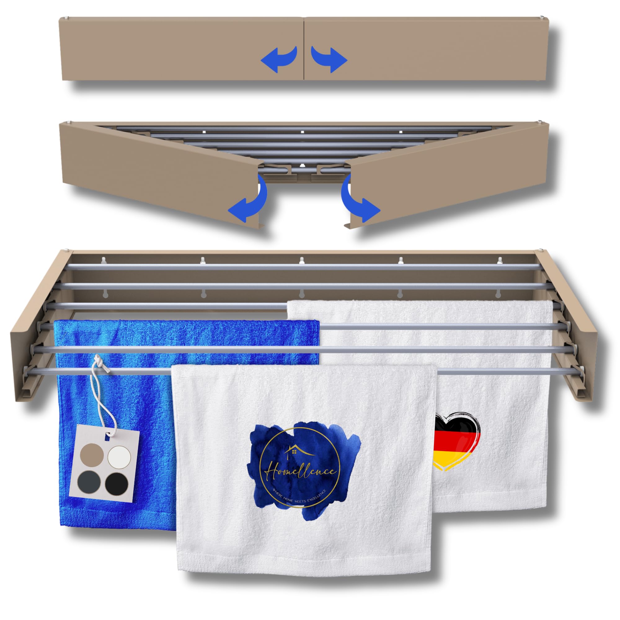 Homellence - Eleganter Wäscheständer Wand ausziehbar - Wandwäschetrockner ausziehbar platzsparend - Robuster Wäschetrockner Wand - Wäscheständer Wandmontage mit 6m Trockenlänge (100 cm, Cappuccino)