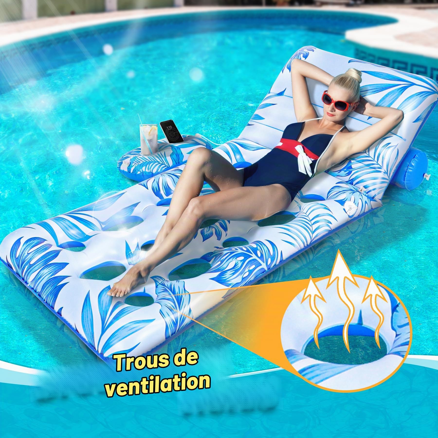 Matelas gonflable semi immergé piscine,jouets de piscine pour adulte,hamac à eau,Bouée Piscine