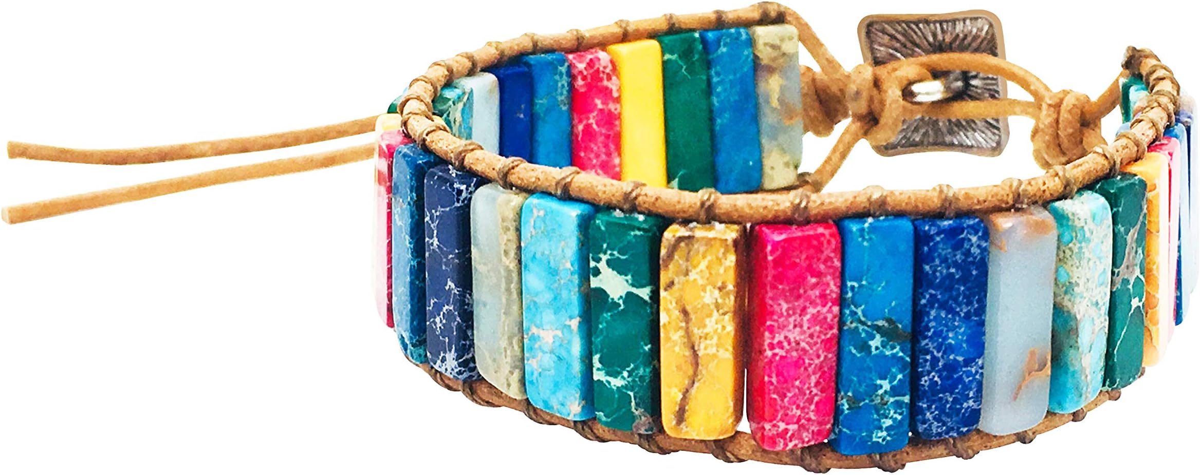 7 Chakra Jasper Stone Handmade Leather Bracelet