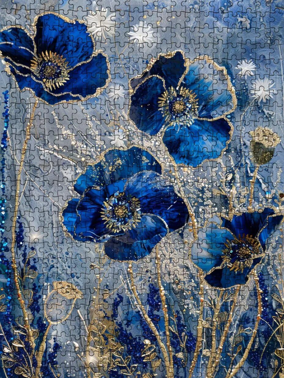 Blaue Blumen Puzzle 3000 Teile Erwachsene, Jigsaw Puzzle 3000 Teile, Komplex Herausfordernd Puzzles, Familie Aktivität Spiele, Impossible Klassische Puzzles, für Wanddekoration und Geschenke FNKL2-626