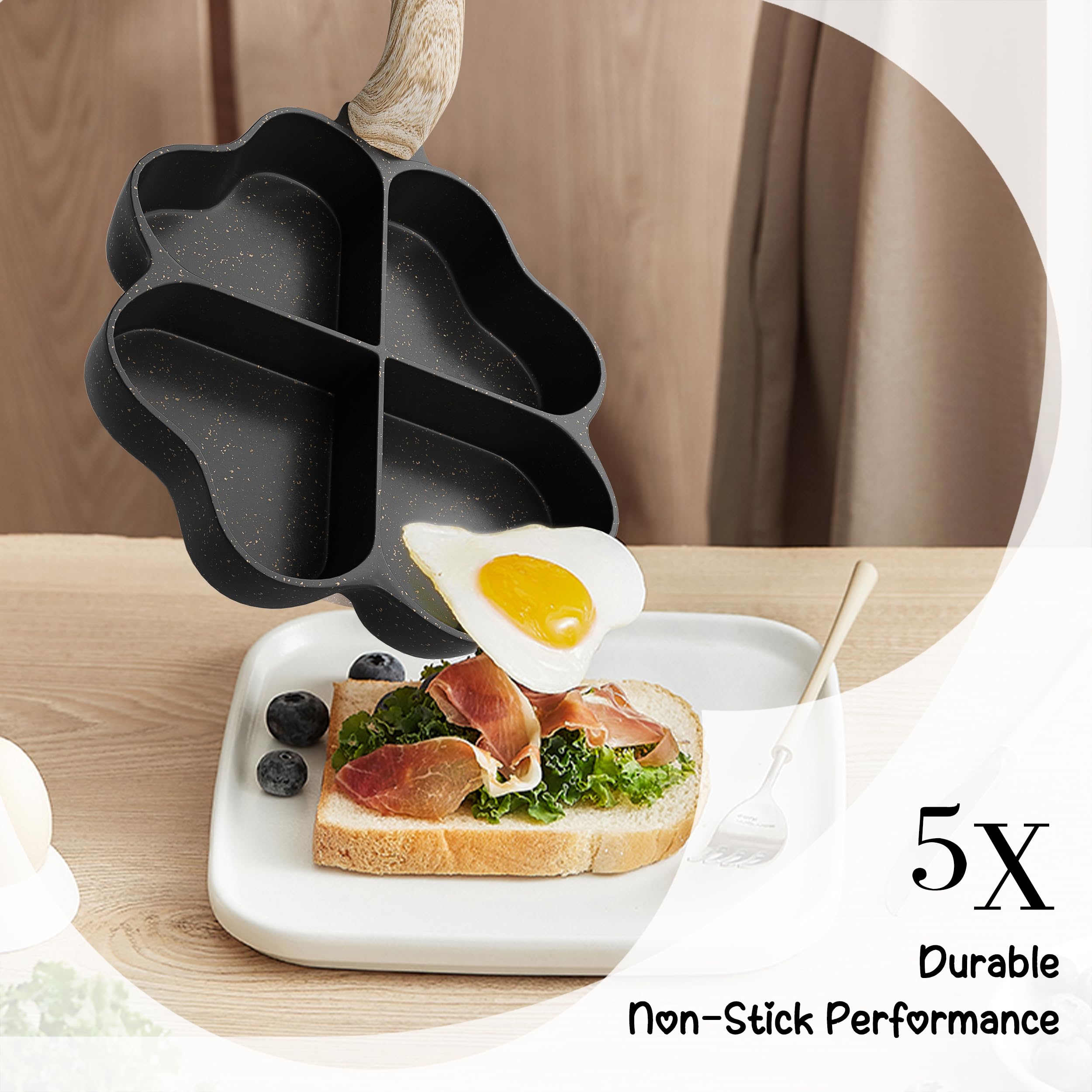 RIOVARM Antiadhésif Poêles à omelette Induction Poêle à frire 4 trous En forme de cœur Poêle à oeufs Granit Petites casseroles Créative Mignon Saine Crêpe Poêle pour le petit déjeuner sans PFOA - 5