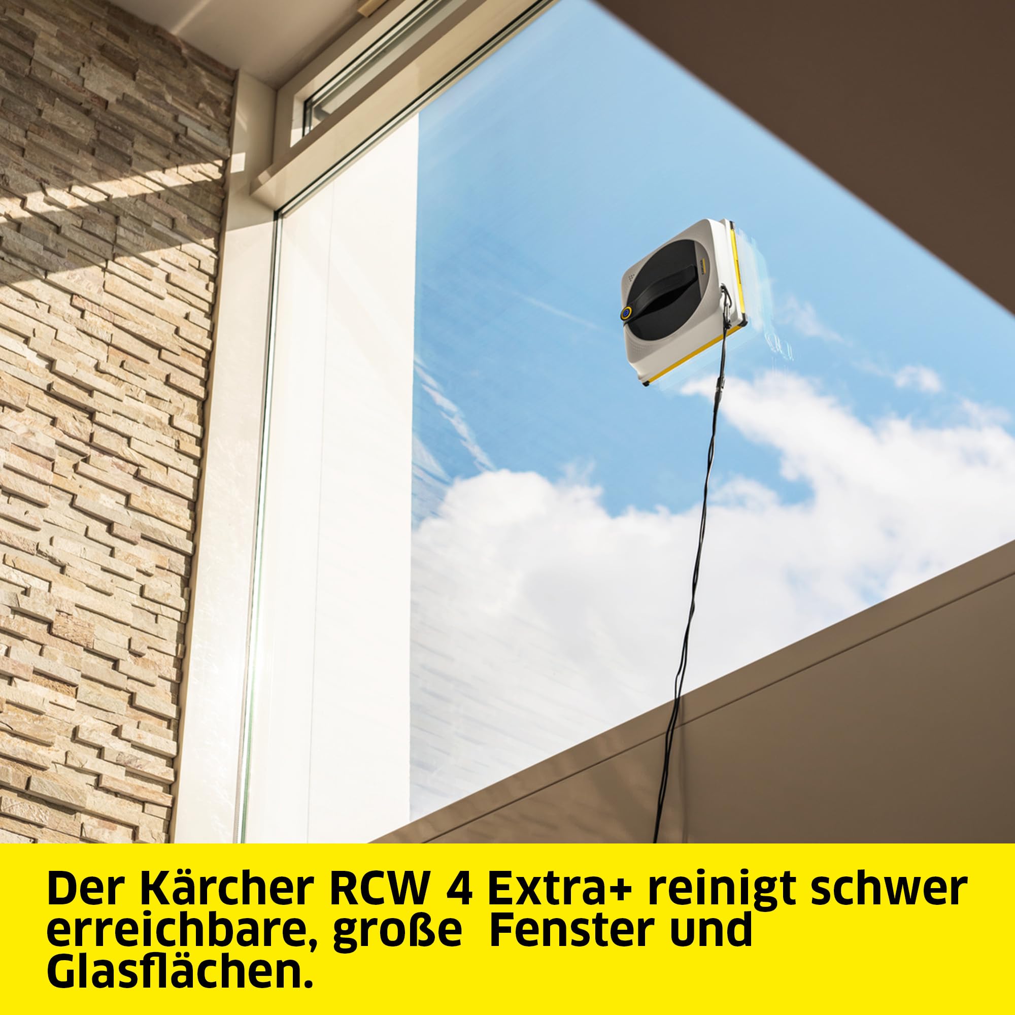 KÄRCHER Fensterputzroboter RCW 4 Extra+, automatische Fensterreinigung, mit Sicherungsseil und Notversorgungs-Akku, 2,5 min/m², Tank: 150 ml, 5 Reinigungsmodi, Kabel: 5 m, 6 Wischtücher