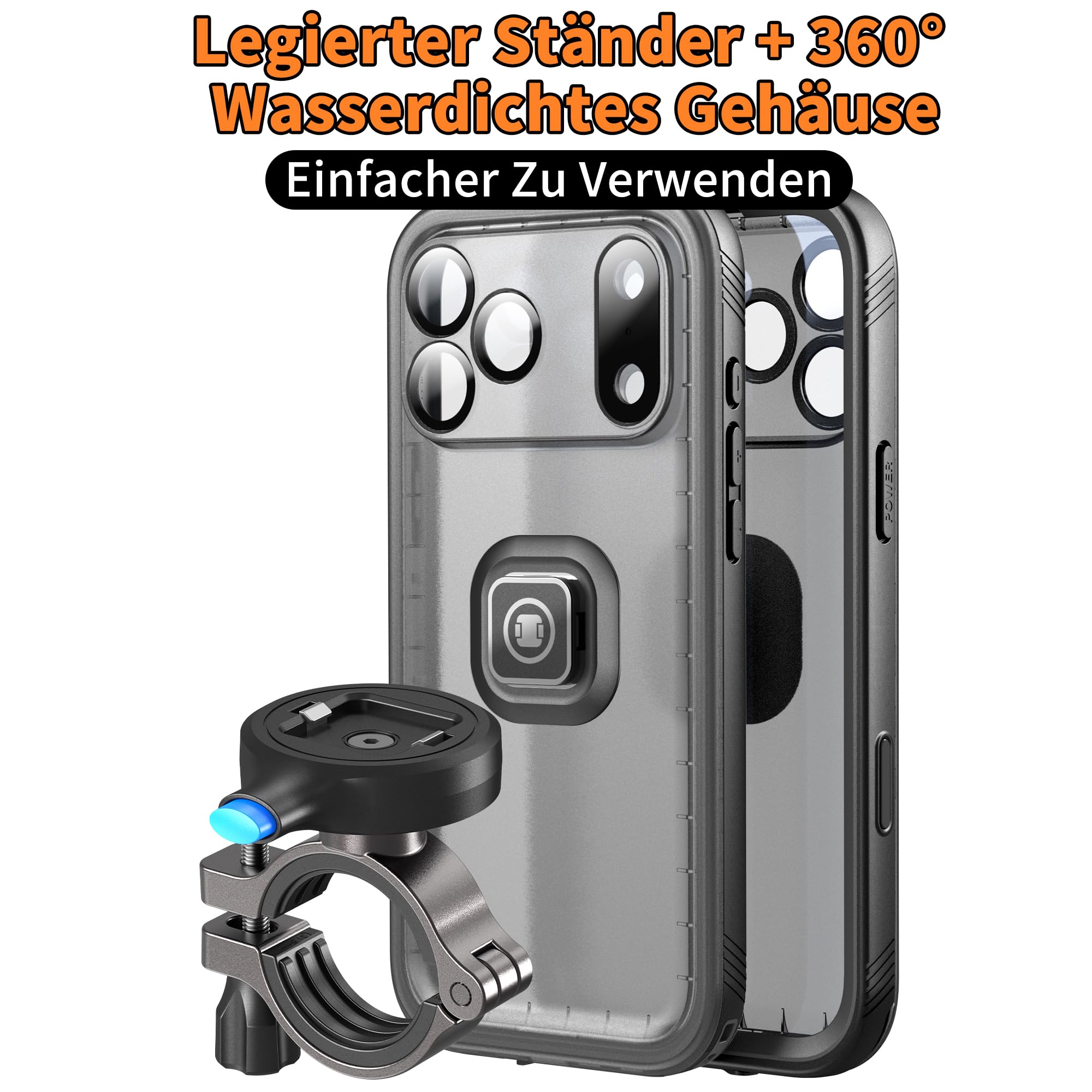 Cozycase 1S-Knopf Wasserdicht Handyhalterung Fahrrad Für iPhone 17 Pro | Anti-Diebstahl Hülle Handy Halter Motorrad Lenker Rennrad Mtb Ebike Bike Phone Holder Mount Fahrradhalterung IP68 Waterproof
