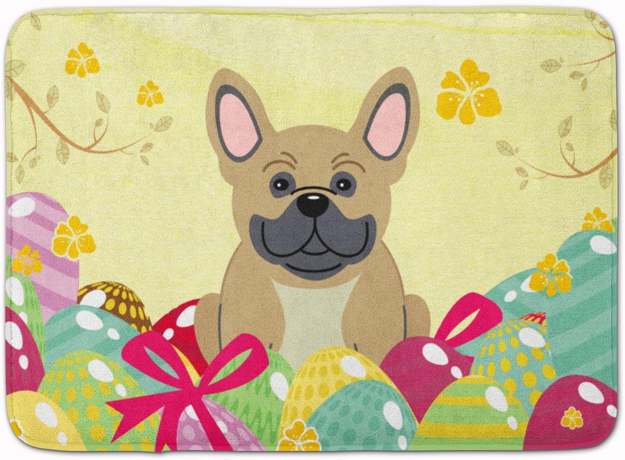 Caroline's Treasures BB6010RUG Easter Eggs French Bulldog Cream Machine Washable Memory Foam Mat, Bathroom Rug, Non-Slip Bath Mat, Durable Thick Washable Rugs for Kitchen, Bathroom Quick Dry, Decorati