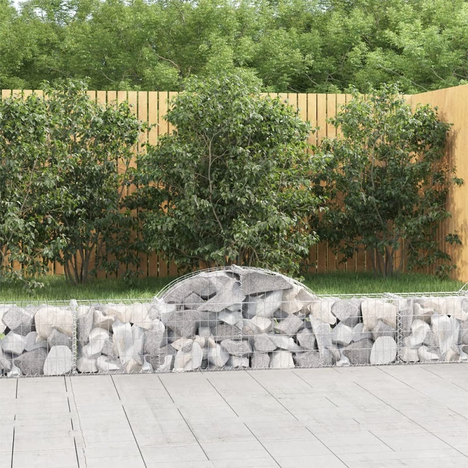 Homgoday Gartenabgrenzung mit Hochbogen - Dekorative Gabionenwand aus verzinktem Eisen, Silber, 200x30x40/60 cm, für Terrasse und Vorgarten Model3146048