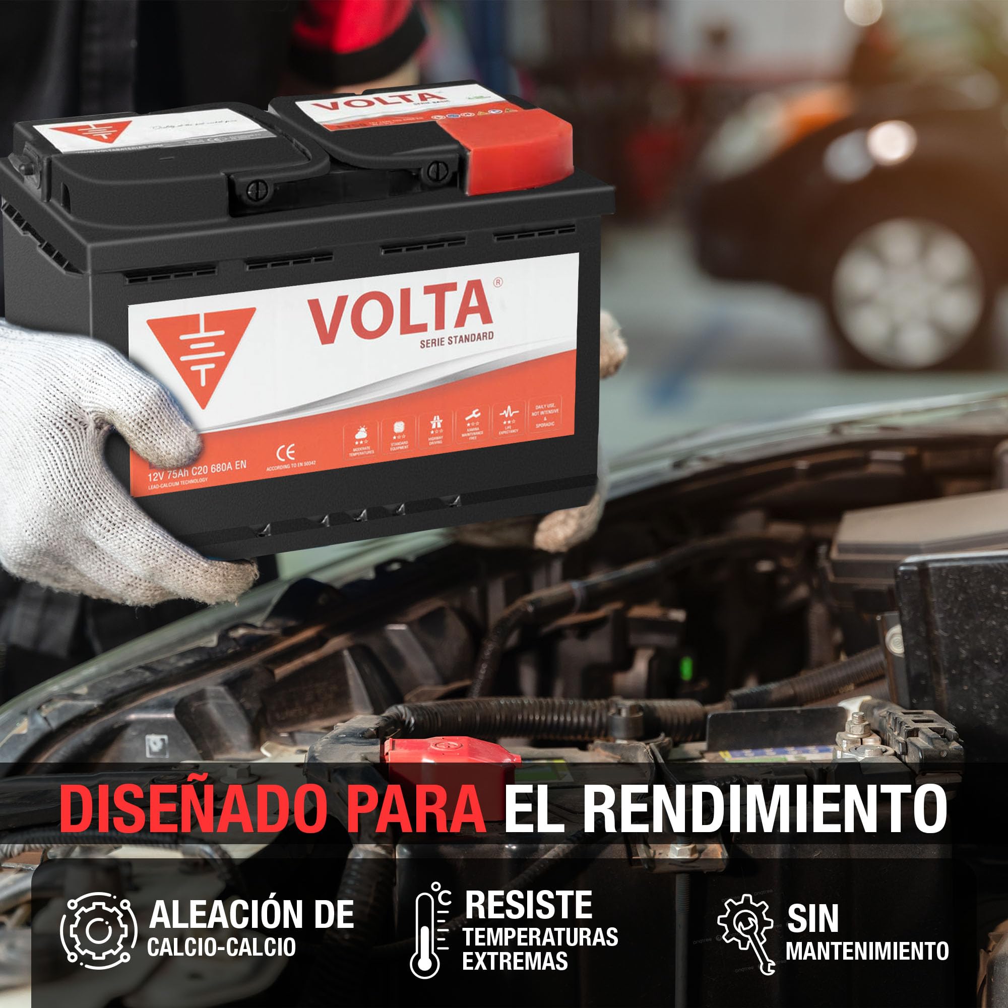 Bateria de Coche 75Ah 680A - Volta L750D - Borne +Dcha - Medidas Largo 278 x Ancho 175 x Alto 190 mm con 2 años de Garantía - Fabricación Europea.