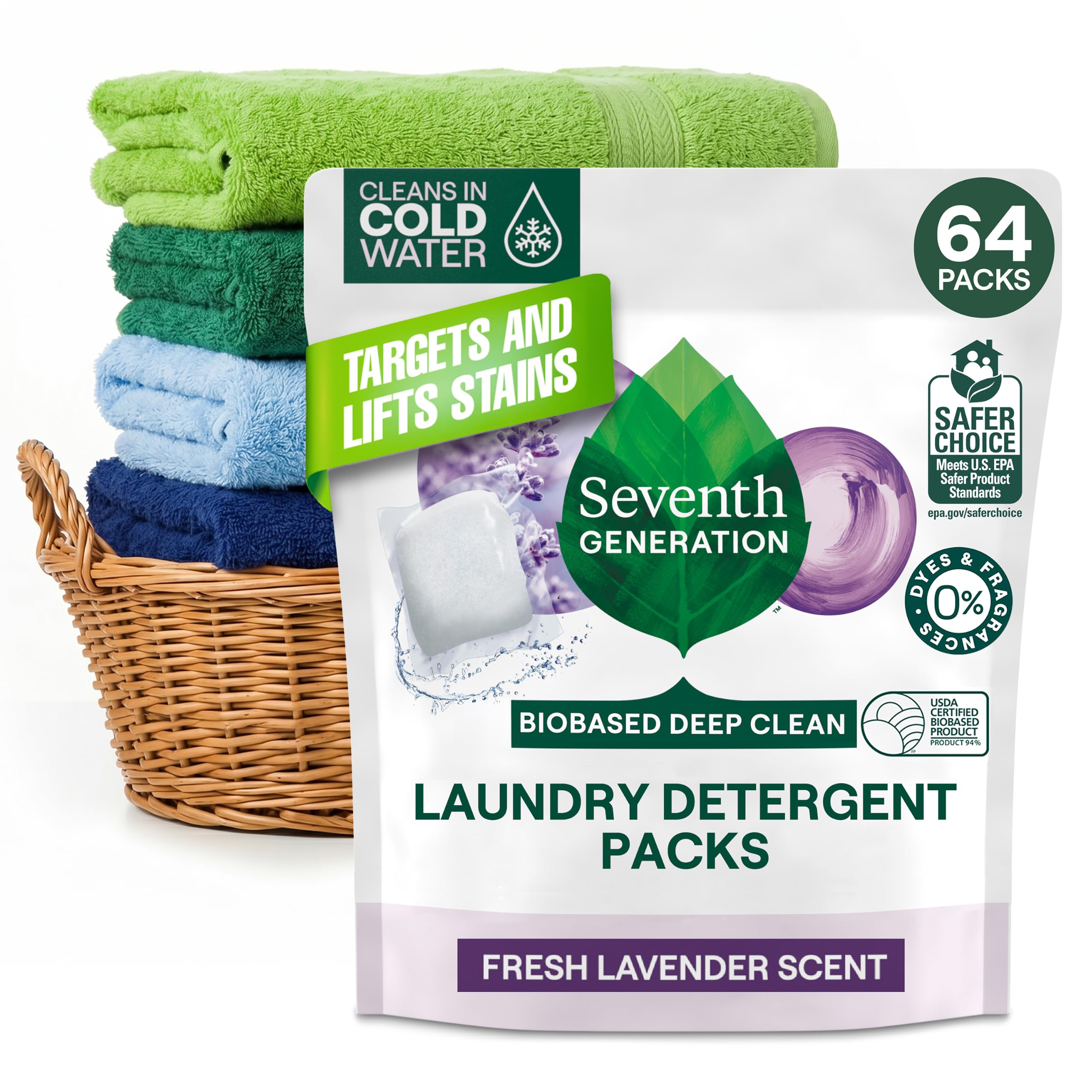 Seventh Generation Laundry Detergent Packs, Fresh Lavender, 64 Count
