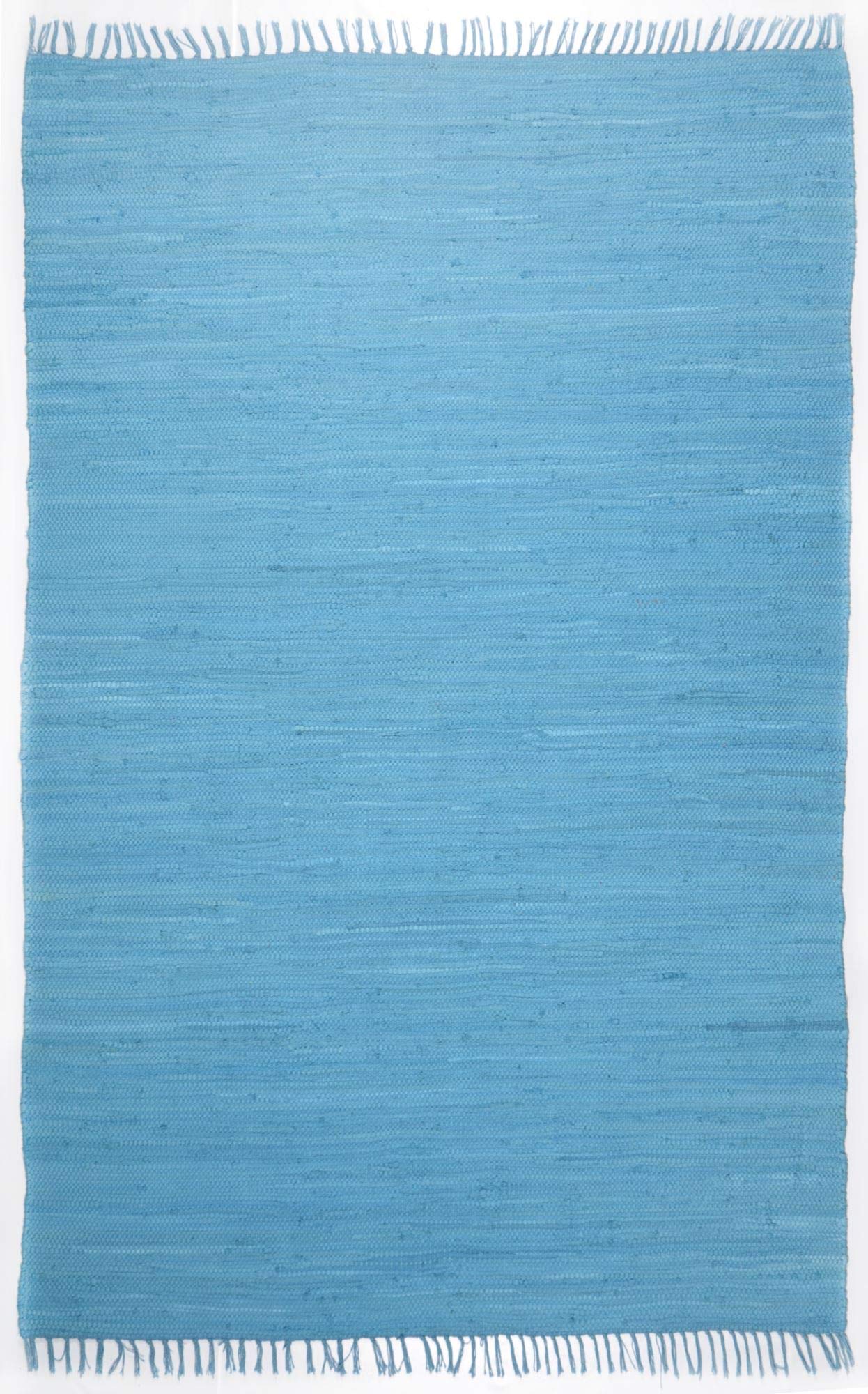 Theko | Dhurry Teppich aus 100% Baumwolle Flachgewebe Teppich Happy Cotton | handgewebt | Farbe: Türkis | 120x180 cm