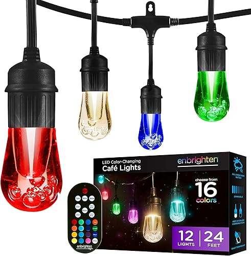 Enbrighten Vintage Seasons 37791 cadena de luces ledes blanco cálido con cambios de color (24 ft.), inalámbrica, con 12 focos duraderos, calidad