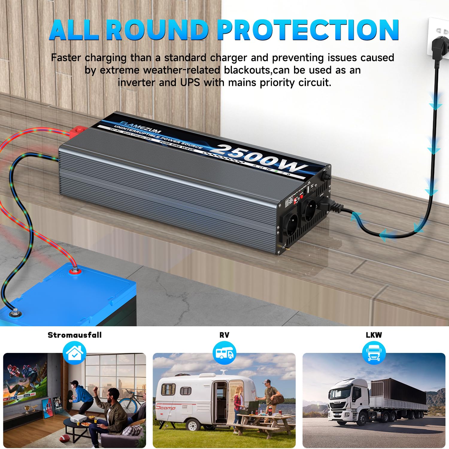 UPS Inverter 12v 220v Onda Pura 2500W Con Caricatore 30A, Circuito Di Priorità,Telecomando Con LCD,Inverter Per Alimentazione Ininterrotta,Acquario