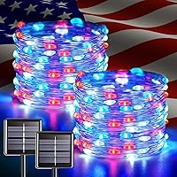 Vista 31 de JMEXSUSS Paquete de 2 luces solares de Navidad impermeables para exteriores, 100 LED de 33 pies, color blanco cálido y multicolor, luces solares