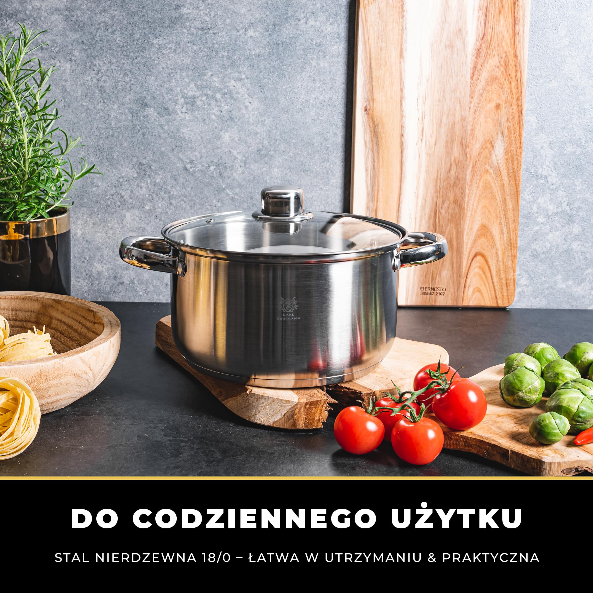 KARL HAUSMANN Zestaw Garnków ze Stali Nierdzewnej 18/0 – 4 Elementy – Garnki z Pokrywkami i Wewnętrzną Miarką – Na Wszystkie Kuchenki, w tym Indukcję - Do Mycia w Zmywarce - kuchenka gazowa