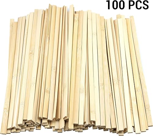 Miniatura 2 de 100 palos de madera para manualidades, palos largos de bambú natural, varillas cuadradas de madera sin terminar, tiras de madera largas para
