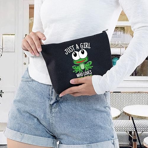 Miniatura 5 de LEVLO Bolsa de maquillaje cosmética de rana divertida, regalo para amantes de los animales, solo una chica que ama a las ranas, bolsa de maquillaje