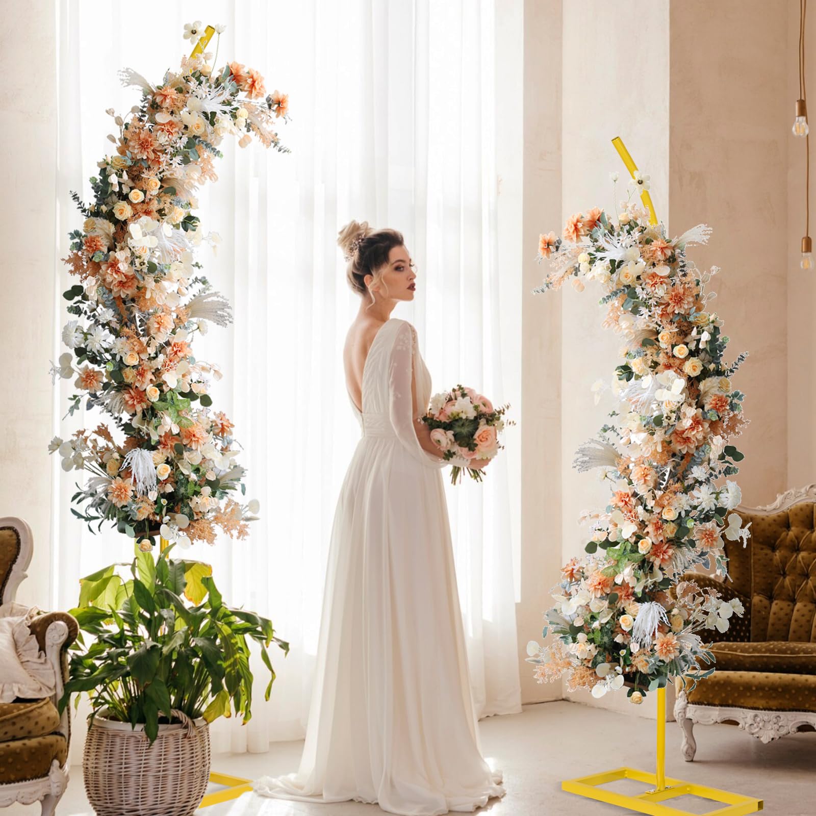 Gold Traubogen, Hochzeitsbogen Gestell, Metall Hochzeitsbogen Hintergrund Ständer, 2.04m & 2.4m Wedding Arch für Hochzeit Zeremonie, Geburtstag, Babyparty Dekoration