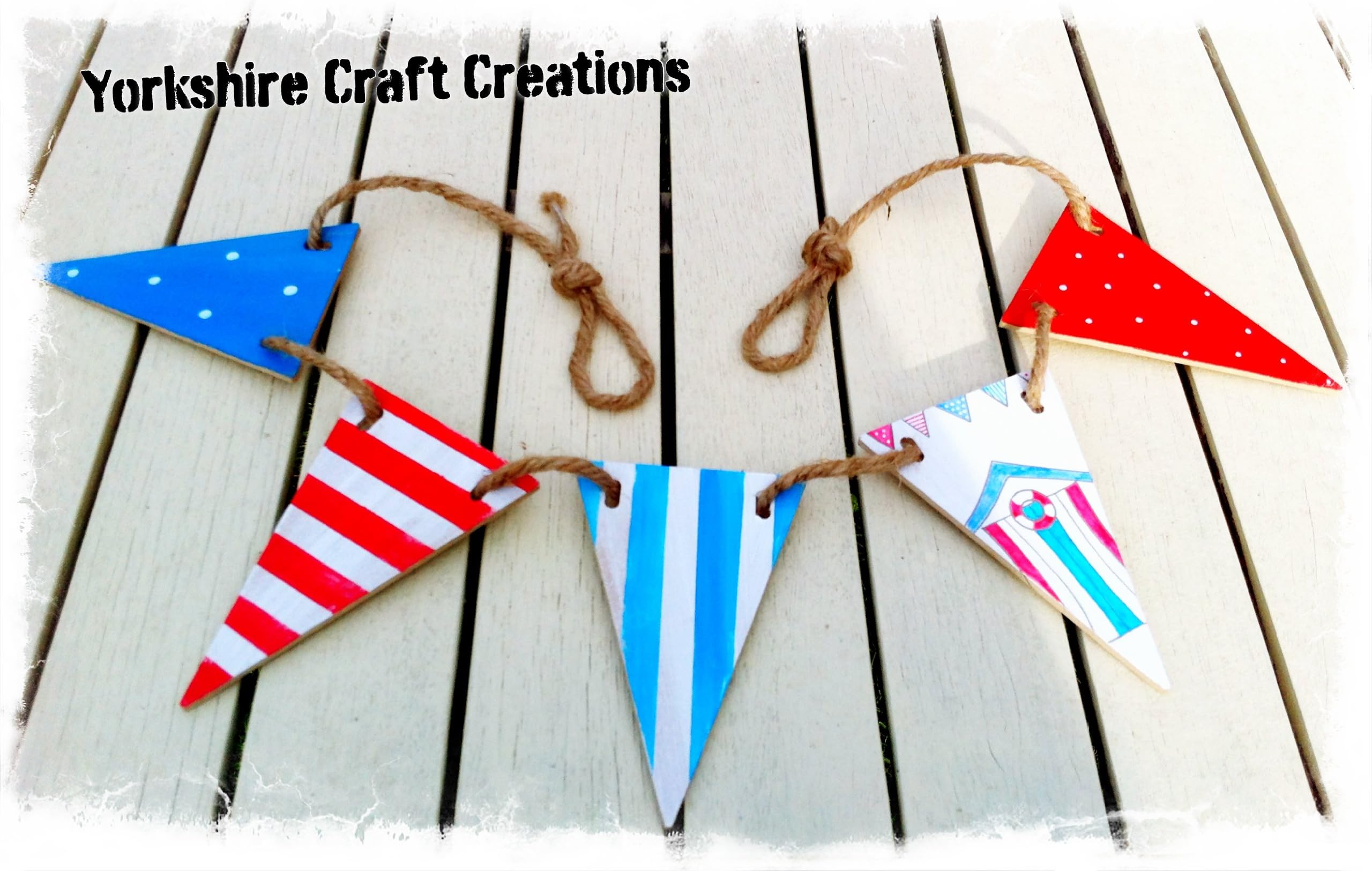 Nautical Beach Hut Style Wooden Bathroom Bunting Flags Handmade