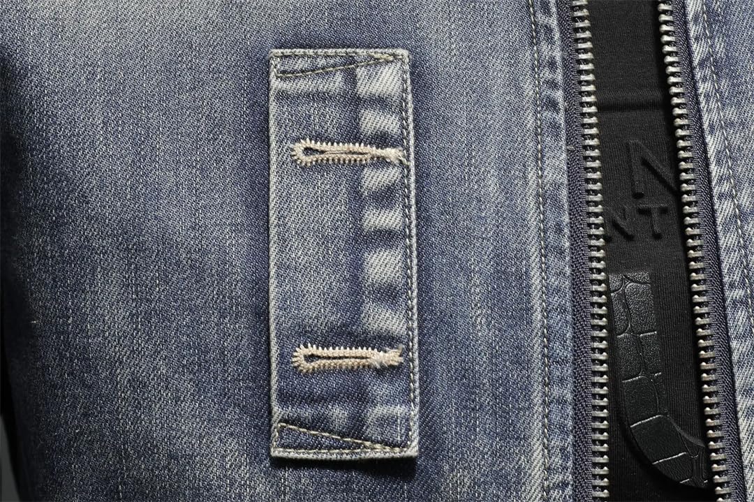 Męska naszywka vintage sprana niebieska kurtka baseballowa denim płaszcz kurtka dżinsowa