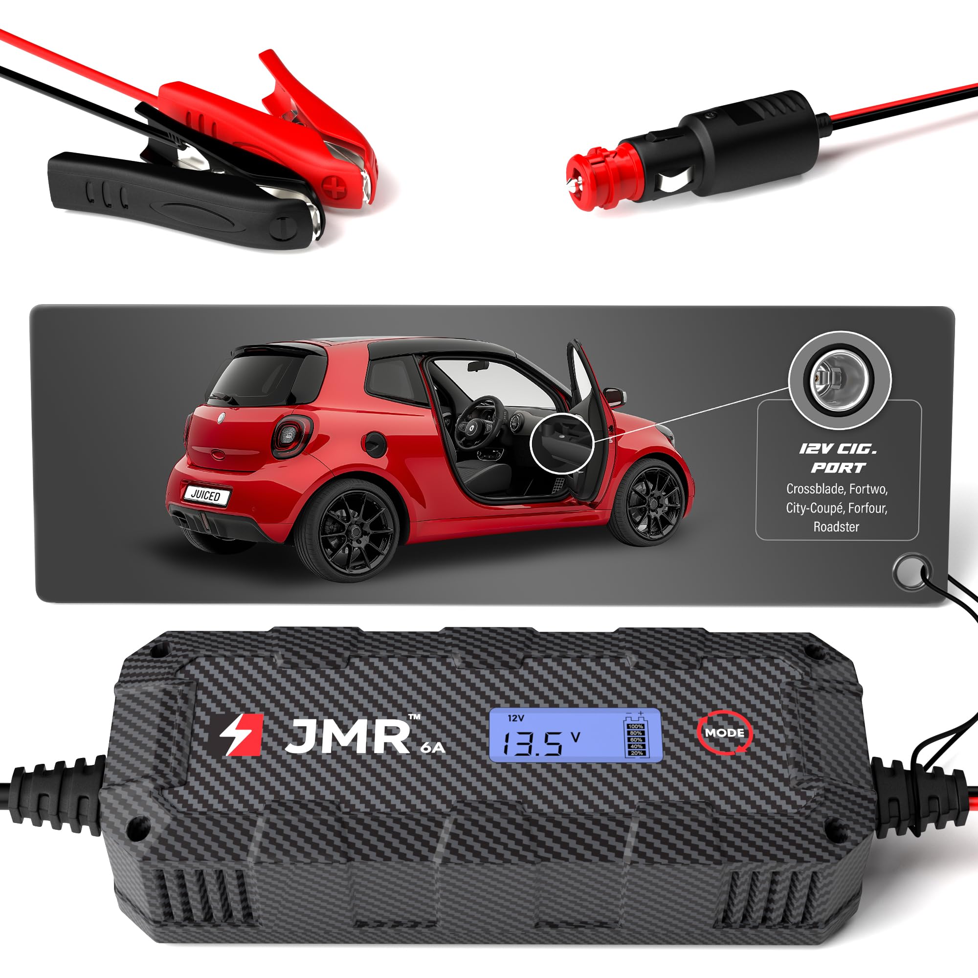 Amazon.com: JMR 12V Battery Charger for Smart, 12V Cig. Port, No