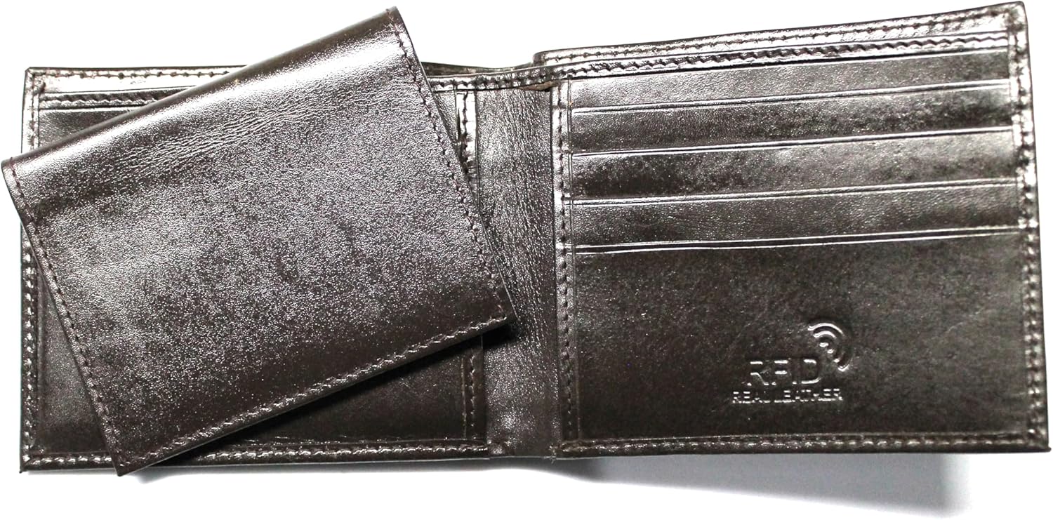 Bass Fishing Embossed Leather Bifold Wallet - Dark Brown RFID Safe - Image 3