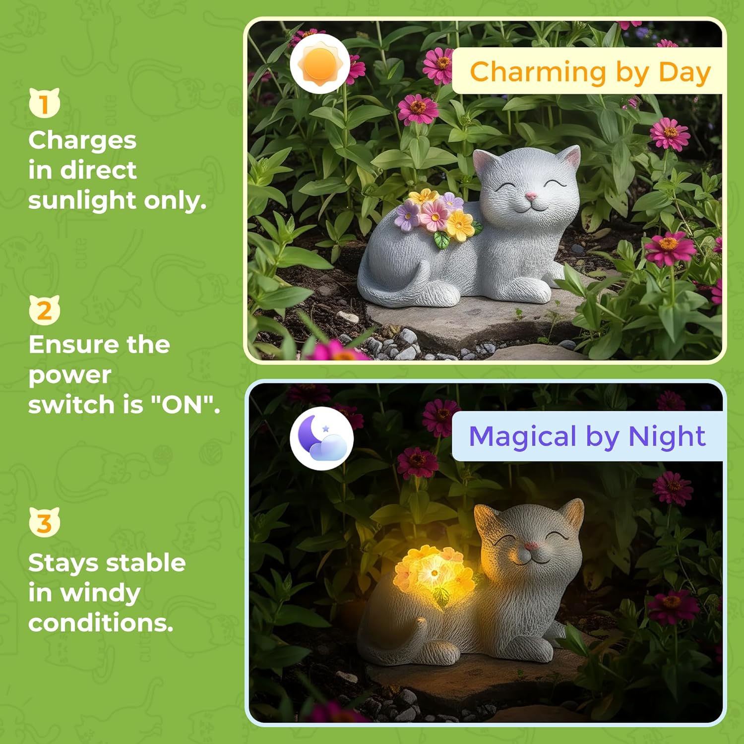 Solar Cat Garden Statue for Mom & Women, Unique Mom Gifts for Christmas, Cute Outdoor Yard Art & Patio Decorations for Grandma & Mother in Law - Image 2