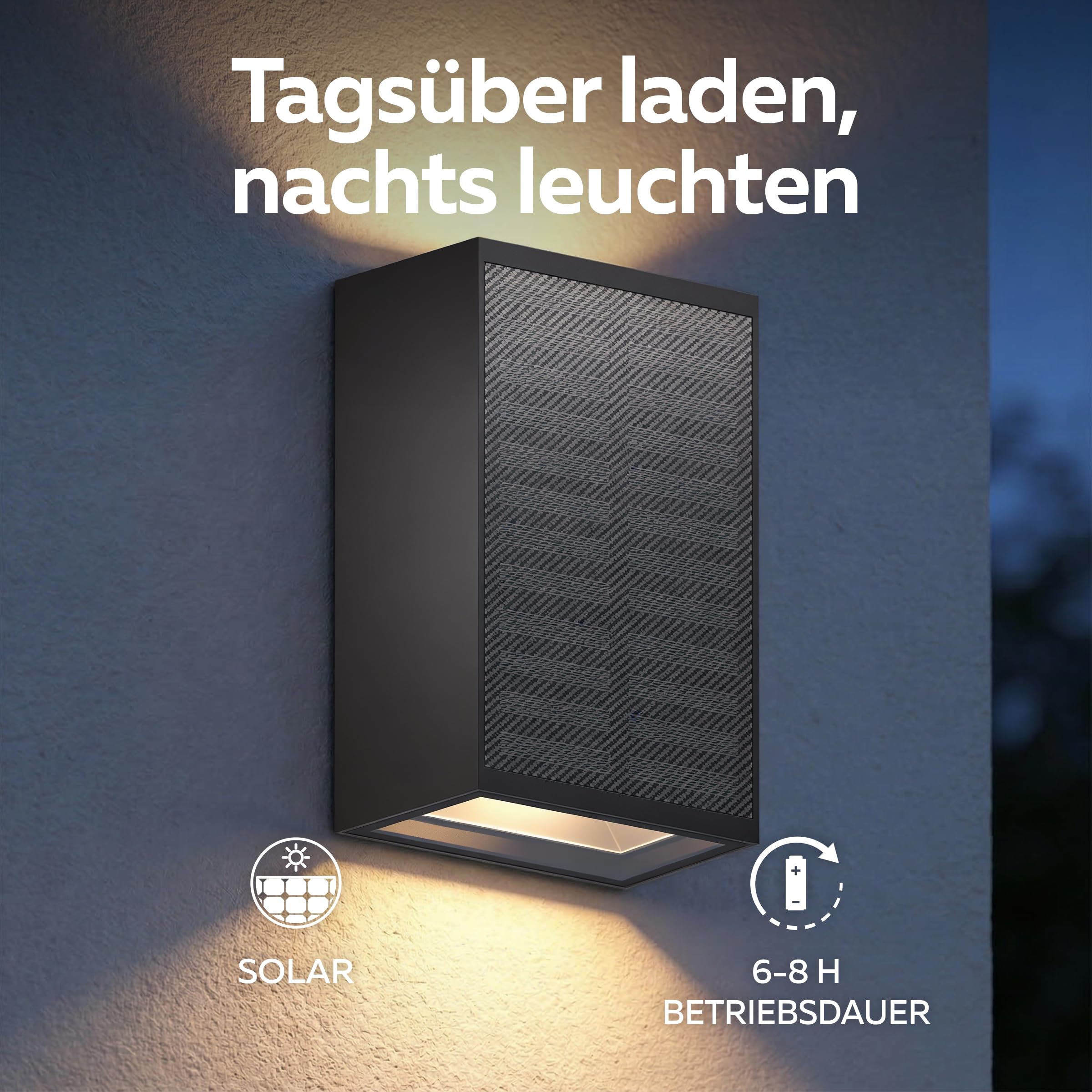 CALEX Birindisi Solar Wandleuchte, Warmweißes Up & Down Licht, Solarbetrieben, Kabellos, Wasserdicht, Schwarz, 4-Pack